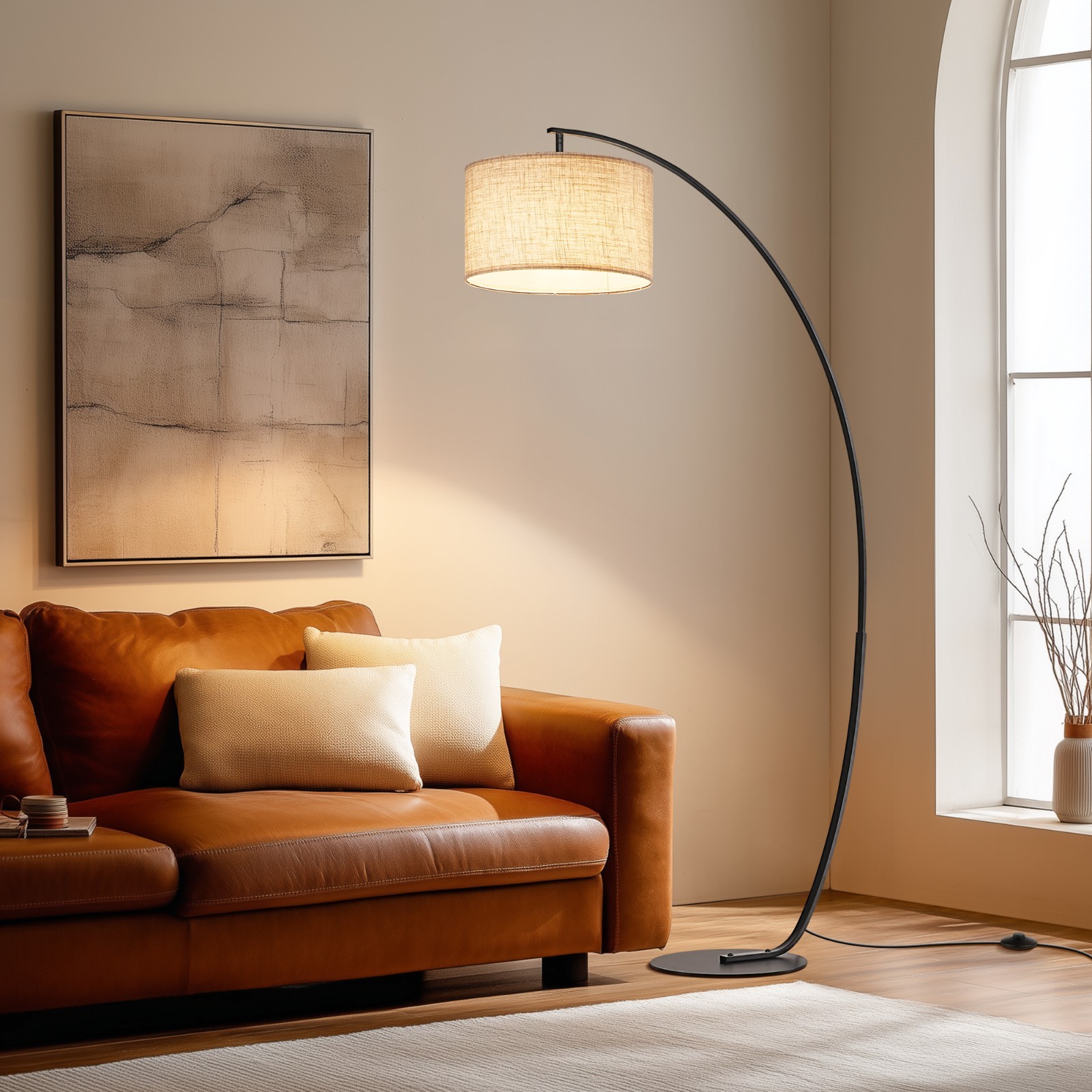 EDISHINE Modern Arched Floor Lamp, Remote & Foot Switch, No Bend Needed, 68.5 In