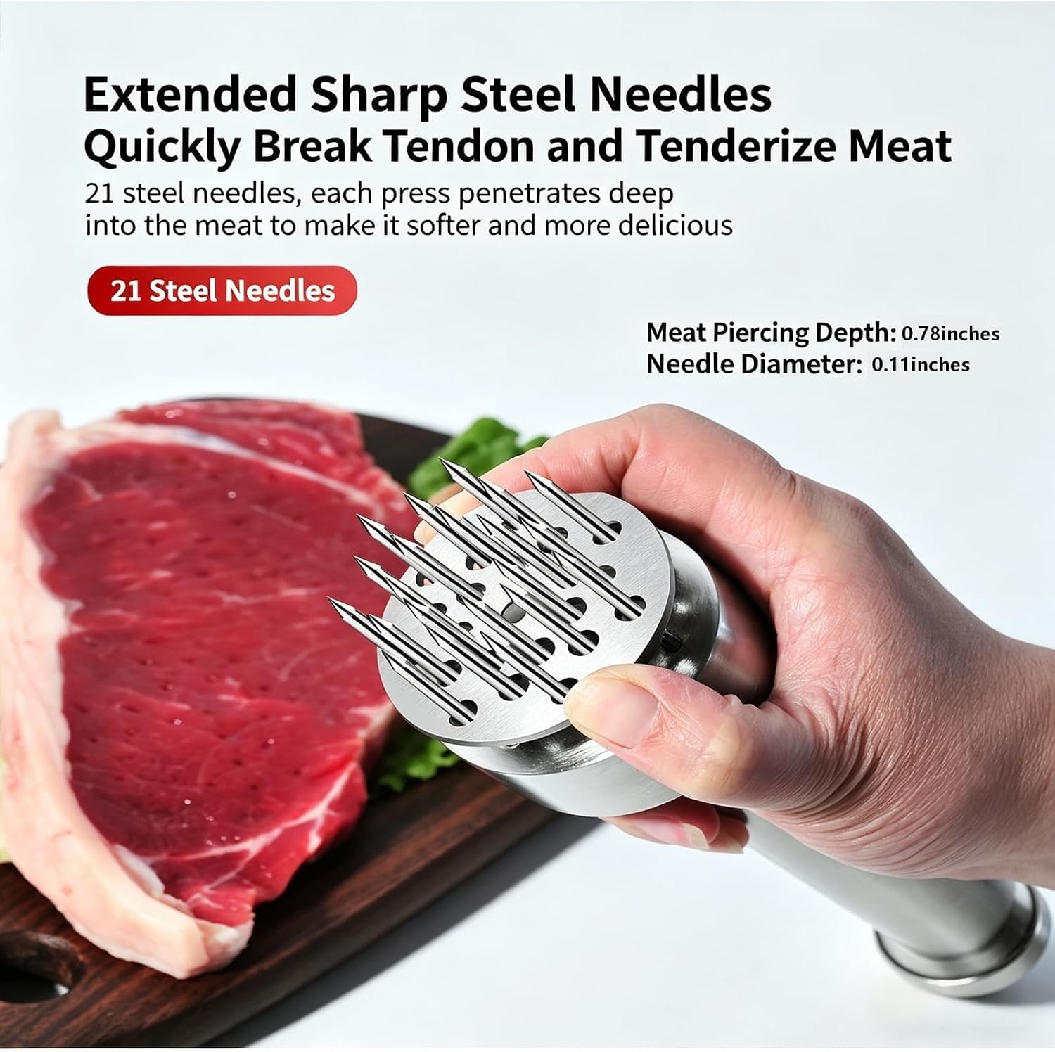 Meat Tenderizer Tool – 21 Needles Stainless Steel for Tenderizing Kitchen Tool