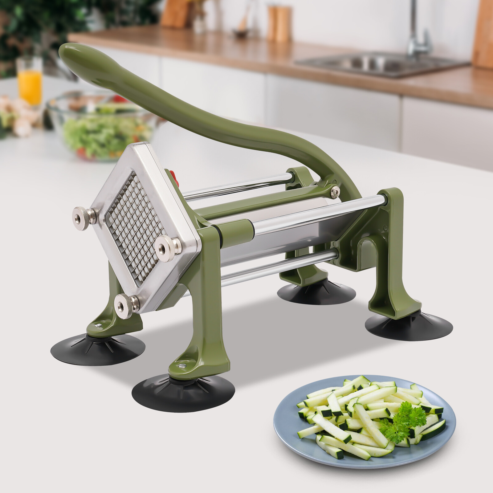 Green 14.2*8.7*13.3in SS& Plastic Manual French Fry Cutter With 1/4in Blade