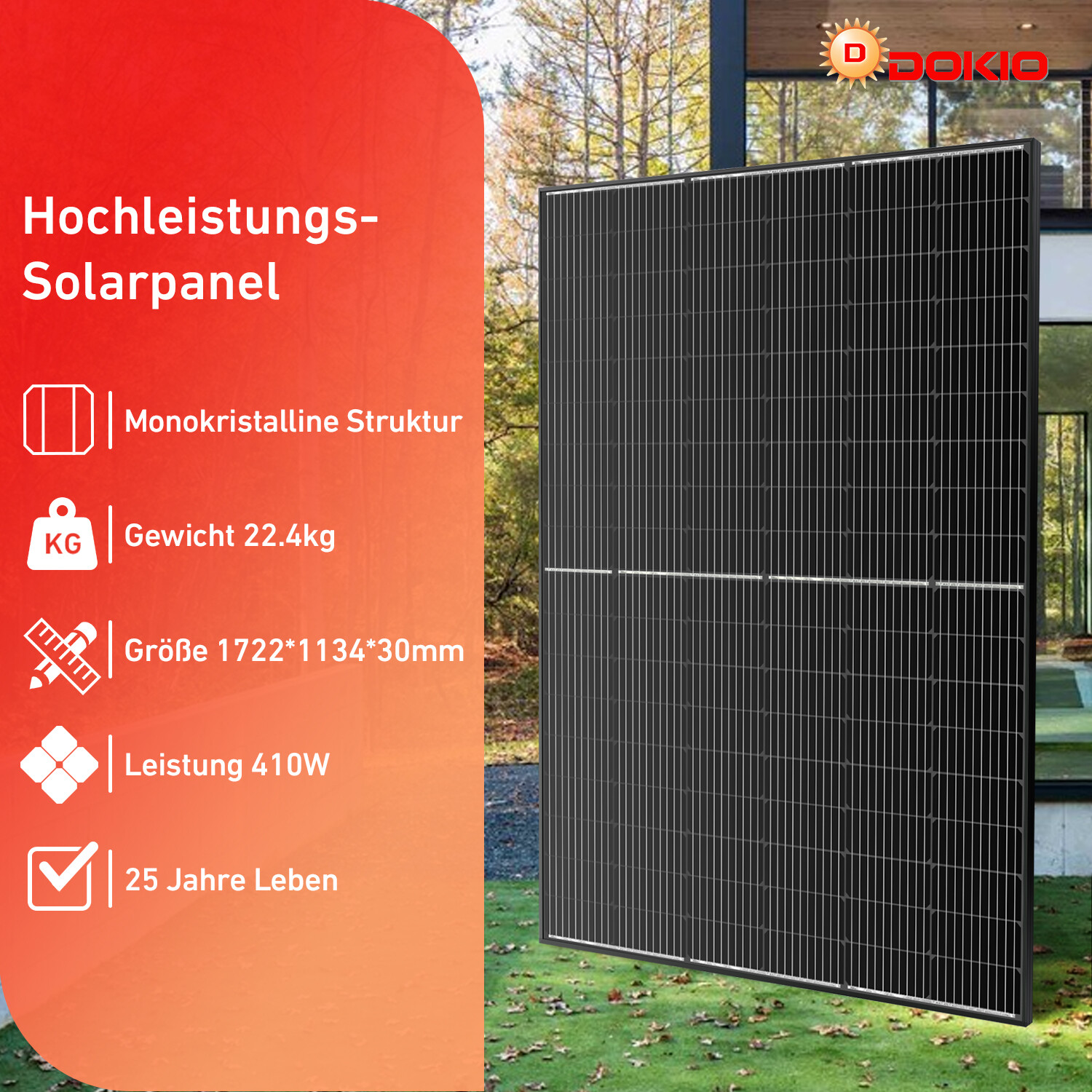 Dokio 400W-4000W N-type Mono Rigid Big High Power Solar Panel PV moudle for Roof