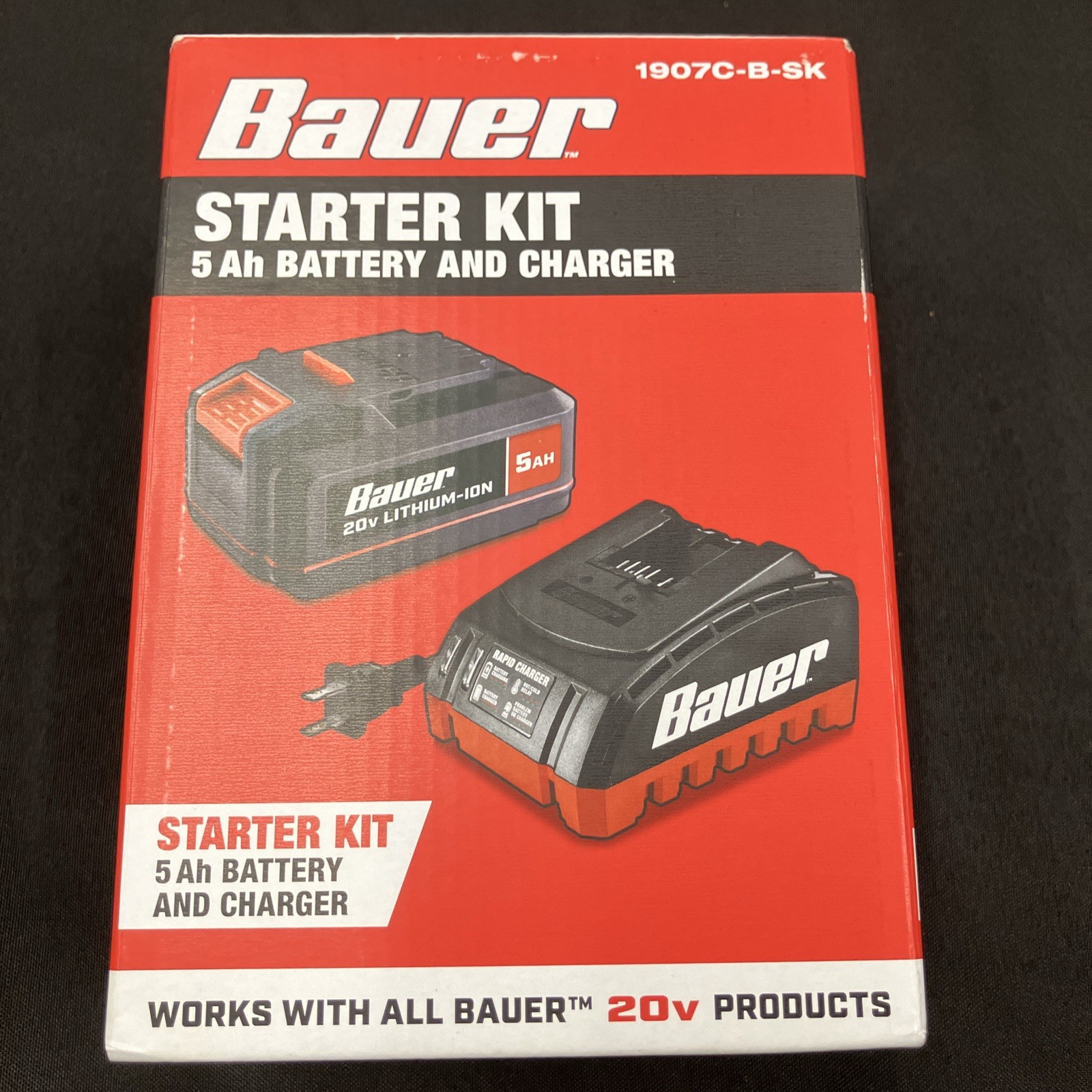 BAUER (1907C-B-SK) 20V 5Ah Lithium-Ion Battery and Charger Starter Kit New