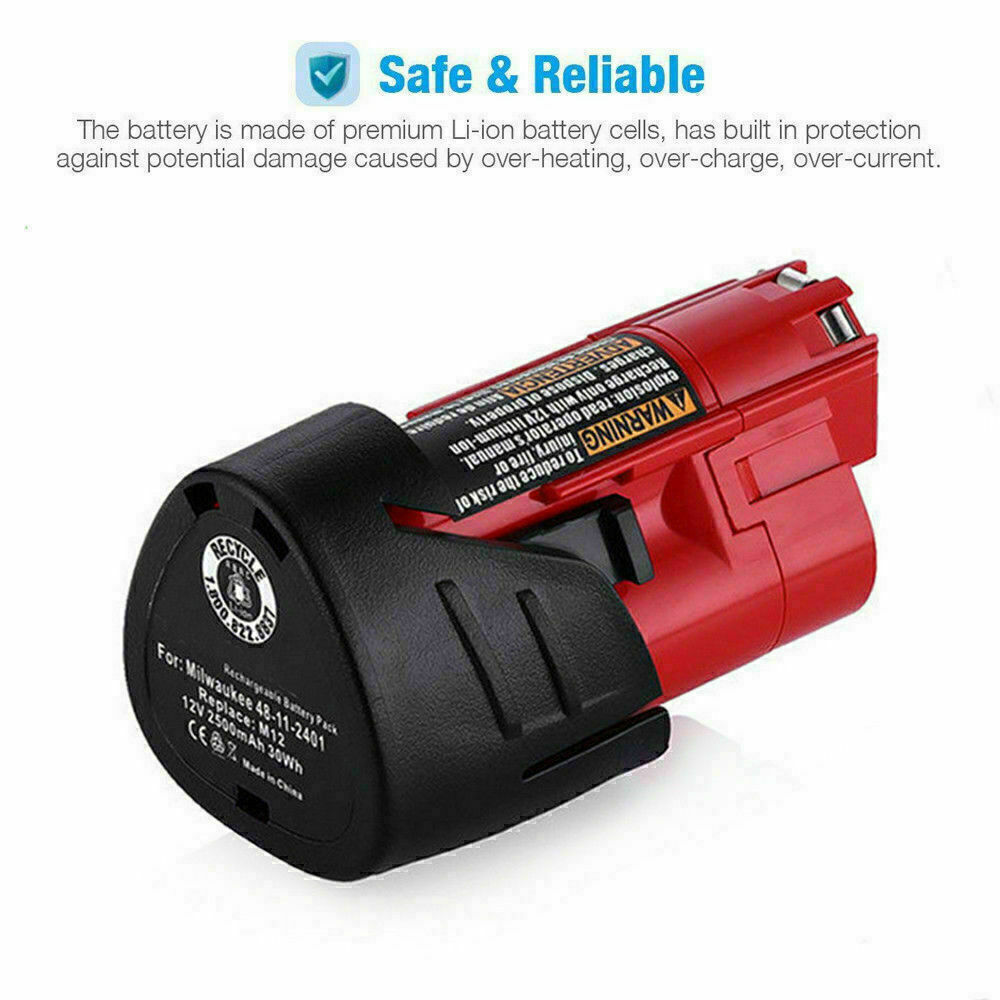 1-2x 3.5Ah For Milwaukee 12Volt Battery For M12 Lithium 12V 48-11-2420 Capacity