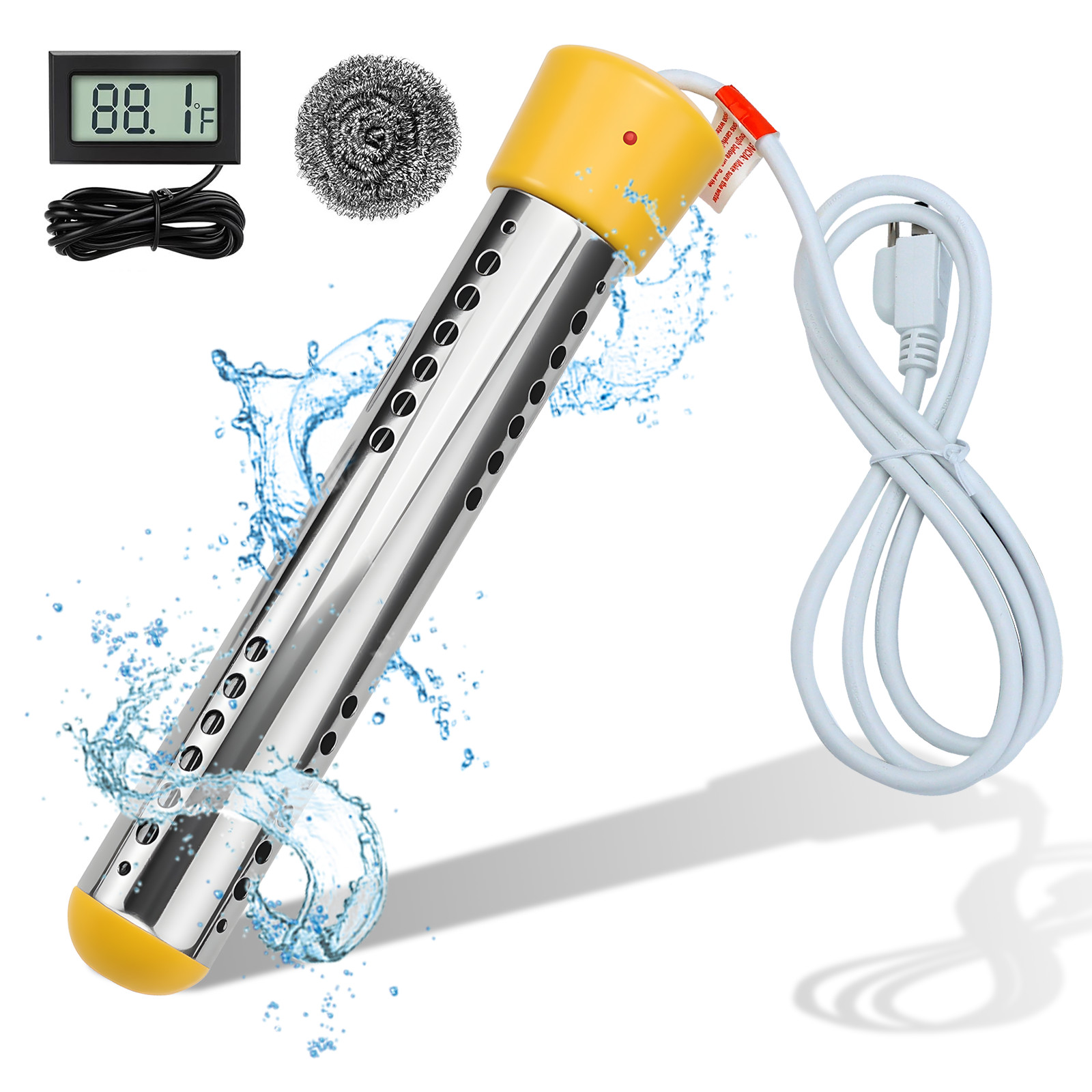 1500W 110V Immersion Water Heater – 304 Stainless Steel Portable Heater for Home