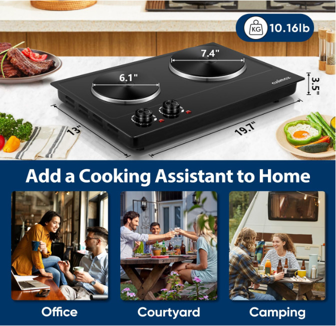 Cocina eléctrica portátil de 120V y 1800W, Control de temperatura ajustable