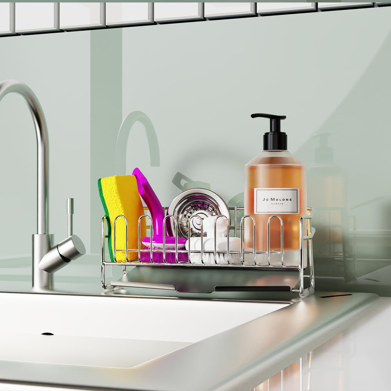 304 Stainless Steel Kitchen Sink Sponge Holder Compact Caddy 8.27×2.95×3.43 In