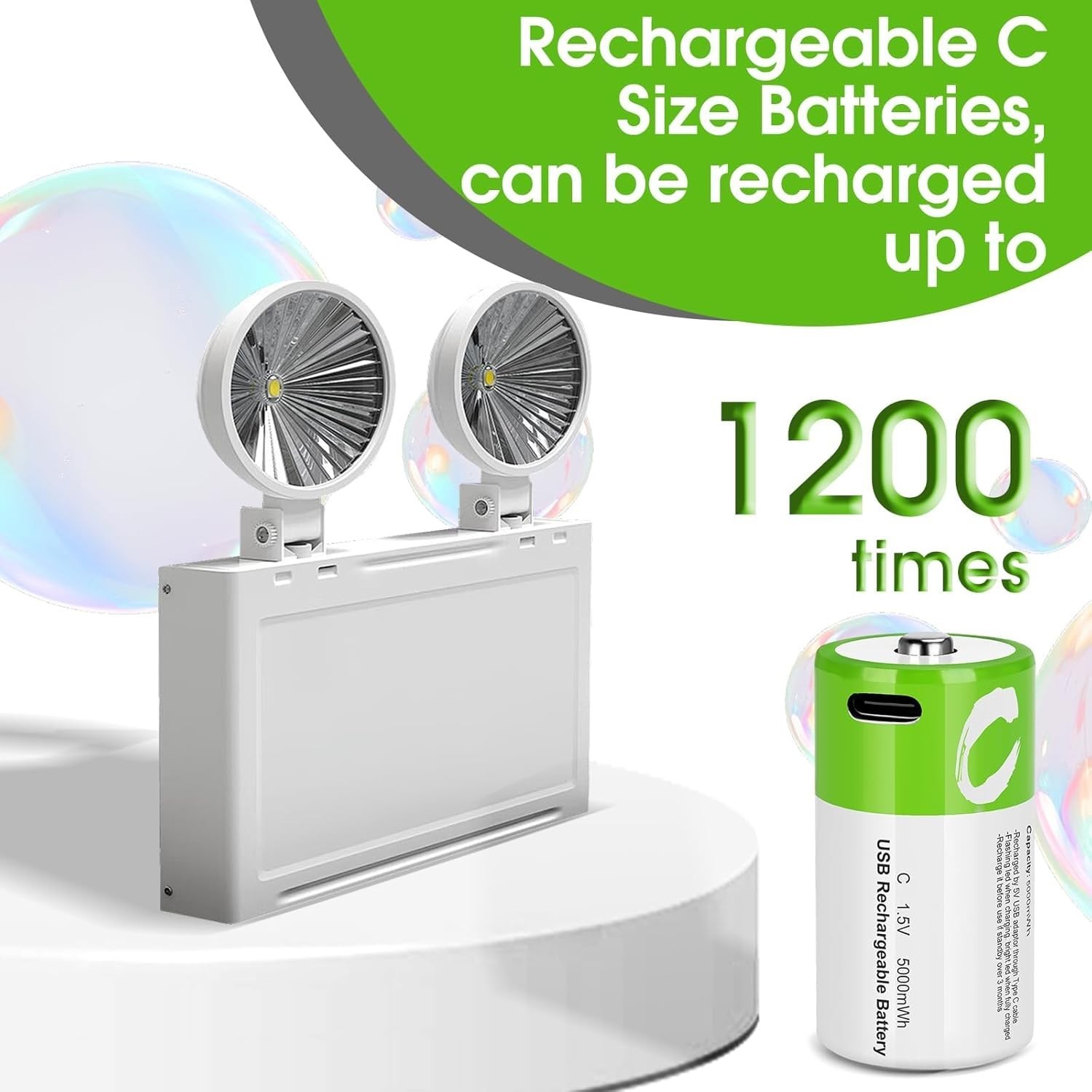 Lithium Rechargeable C Batteries 4 Pack,5000mWh High Capacity 1.5V Li-ion C 4