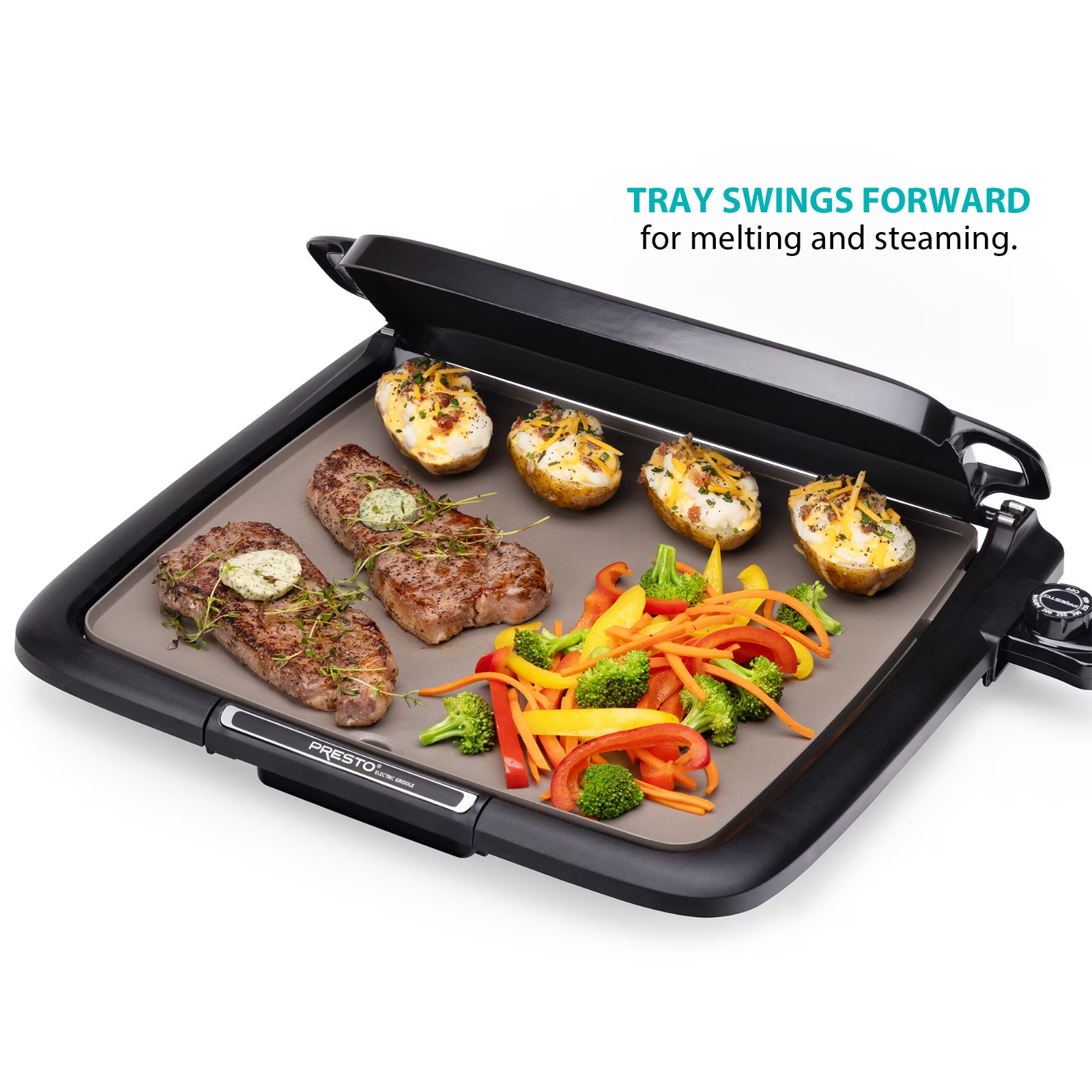 Presto Ceramic Electric Griddle/Warmer Plus, Black 07024, Dishwasher Safe Parts
