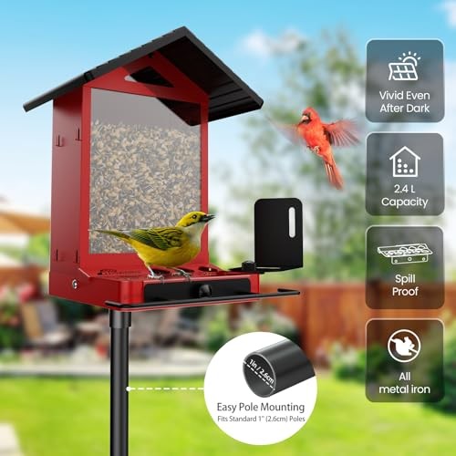 All-Metal Bird Feeder, Wall & Pole Mountable, 2.4L Large Capacity, Heavy-Duty