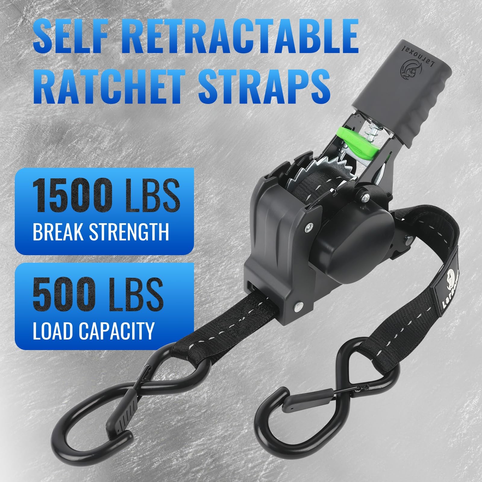 Retractable Ratchet Straps 1 in X 10 Ft – 1,500 Lbs Break Strength – Self