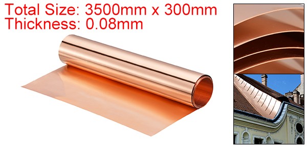 Copper Sheet Roll Pure Copper Flashing Strip Metal Foil Plate 3500x300x0.08mm