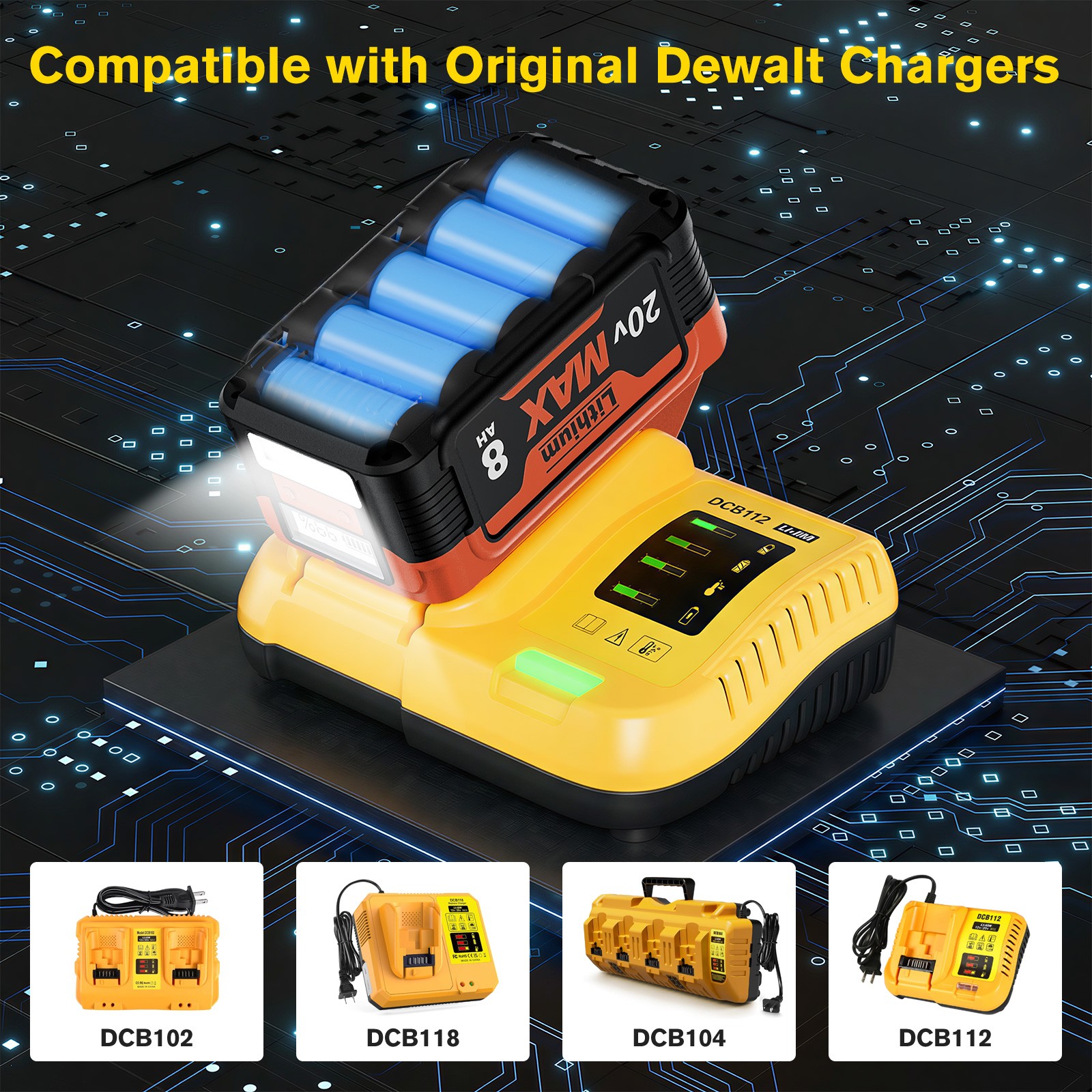 8000mAh Battery For DeWalt 20V 20Volt Max 8.0AH DCB205 DCB206 DCB200 LED Display