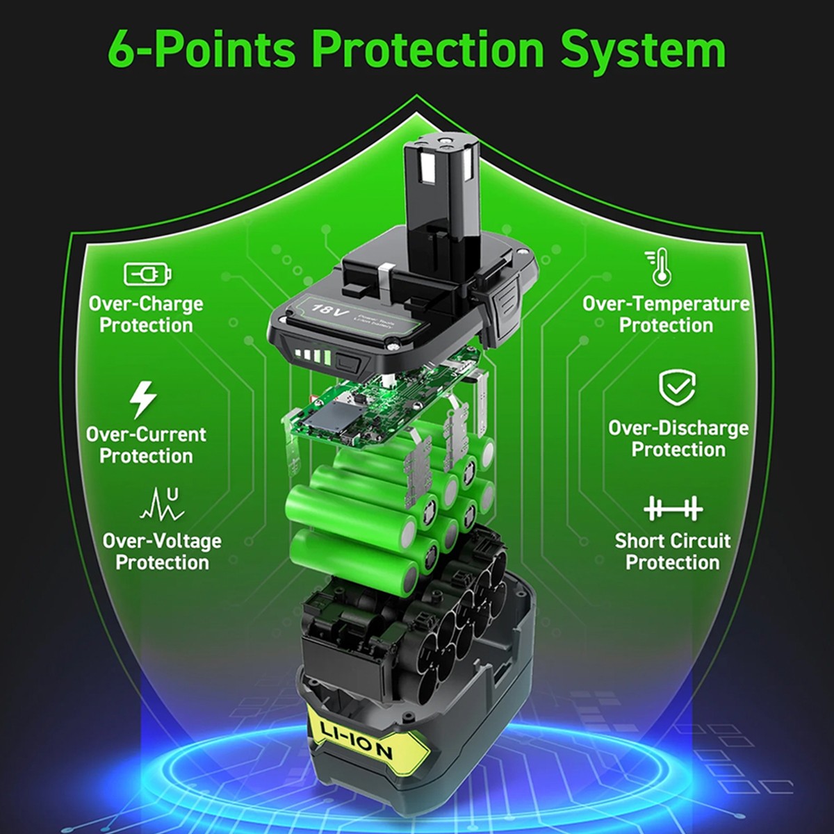 9.0AH For RYOBI P108 18V High Capacity Battery 18Volt Lithium-Ion One+ Plus P109