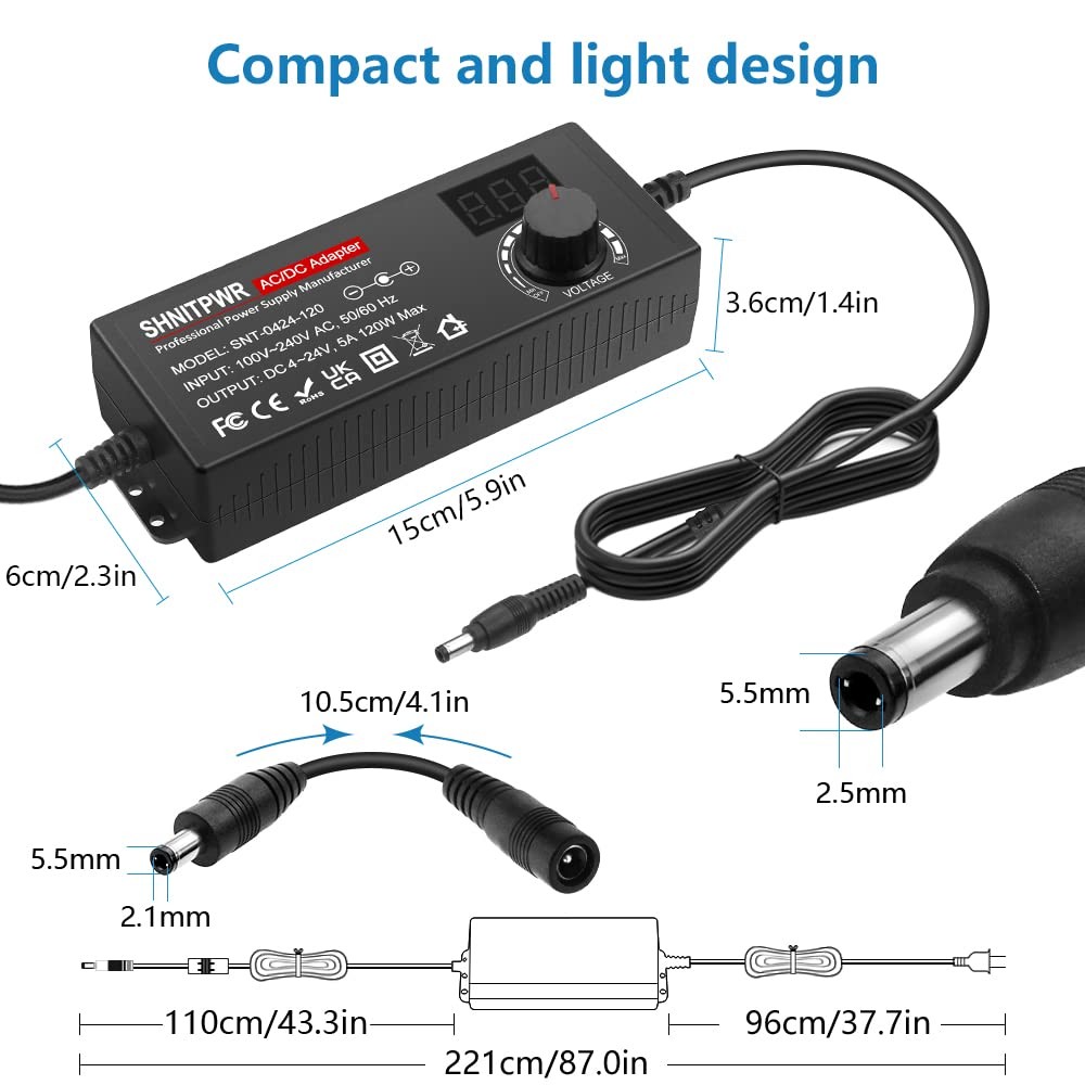 SHNITPWR AC Adapter 120W Universal Power 4V 5V 3.5V-24V 120W, Black