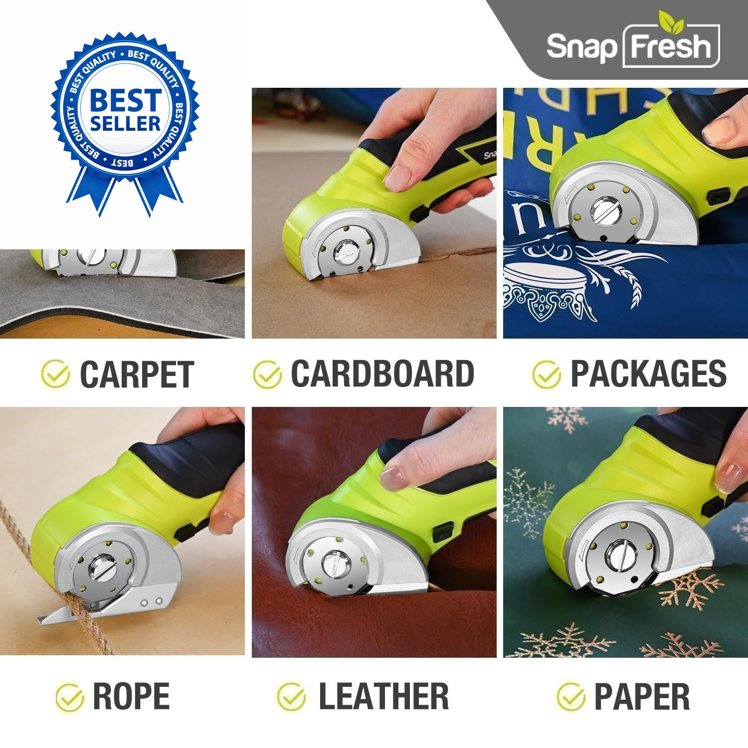 SnapFresh Cordless Electric Scissors, 4V Mini Box Cutter, Green