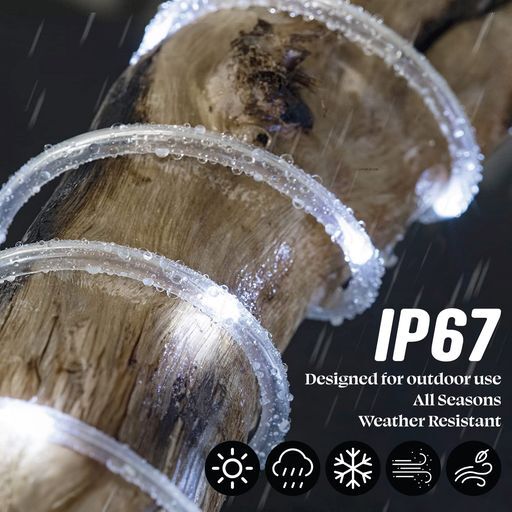 Cool White 8-Mode LED Outdoor Waterproof Rope Light 10′ 20′ 25′ 50′ 100′ 150′ ft