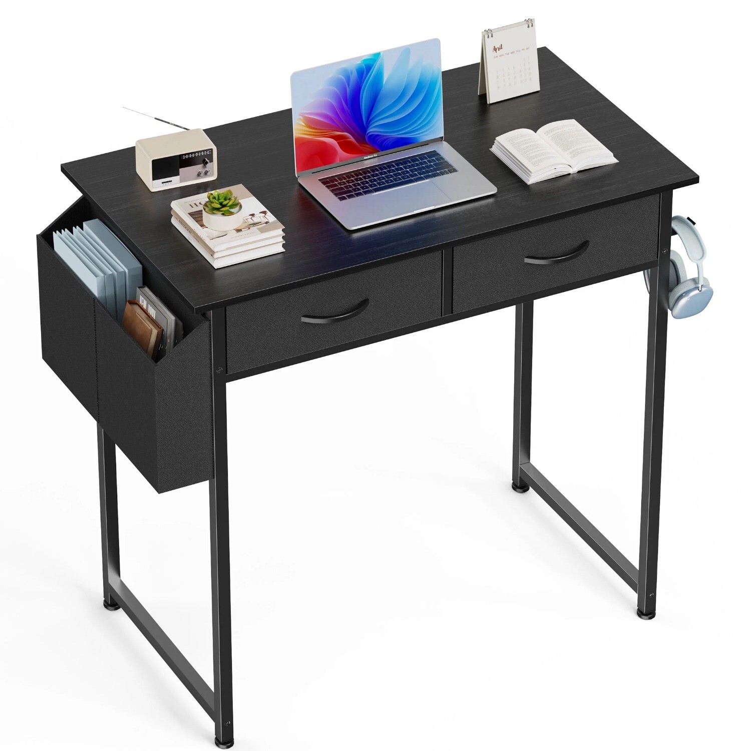 32inch Office Small Computer Desk,Home Small Study Table with 2 Fabric Drawers