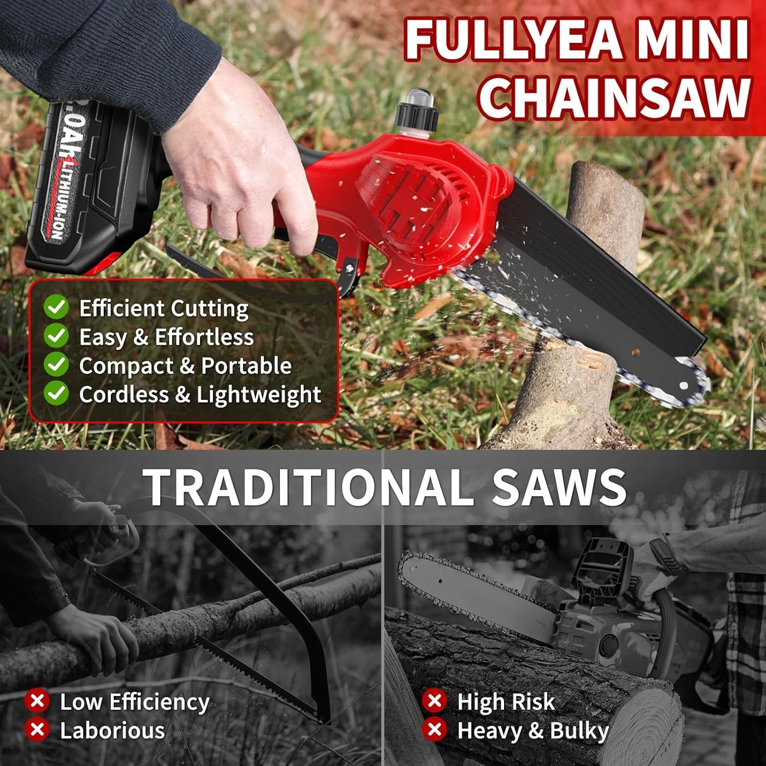 Mini Chainsaw 6 inch Cordless, Wood Ranger Mini Chainsaw with V 2.0Ah Battery US
