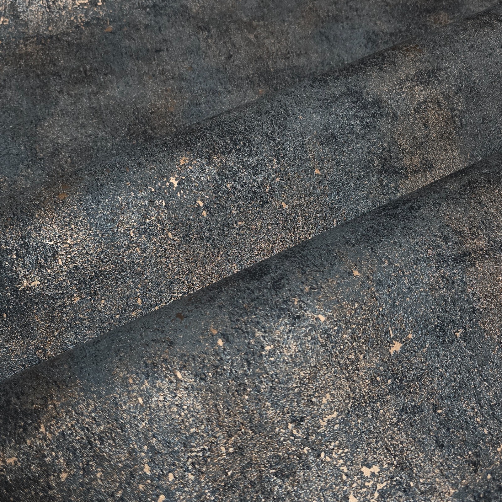 Distressed paint gray rose gold metallic faux concrete plaster texture wallpaper