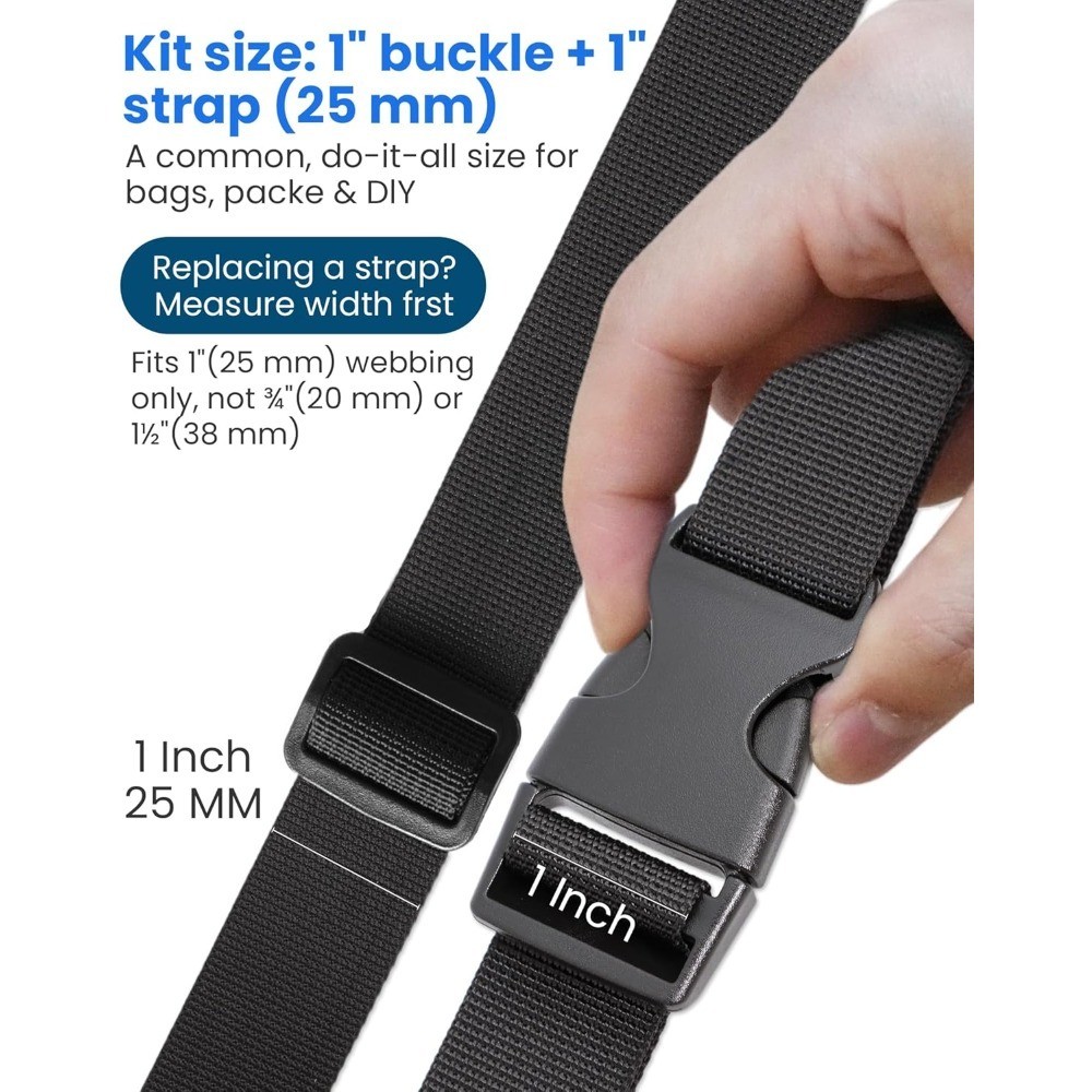 6 Yards 1 Inch Polyester Webbing Strap Kit with 6 Quick Release Buckles & 12
