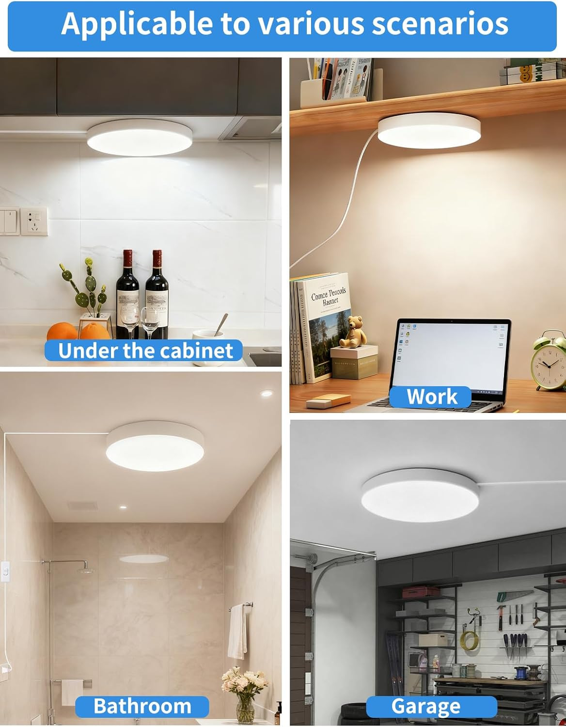 2-Pack 9.8 Inch Plug-In LED Ceiling Light with Switch,Built-In LED Source,White