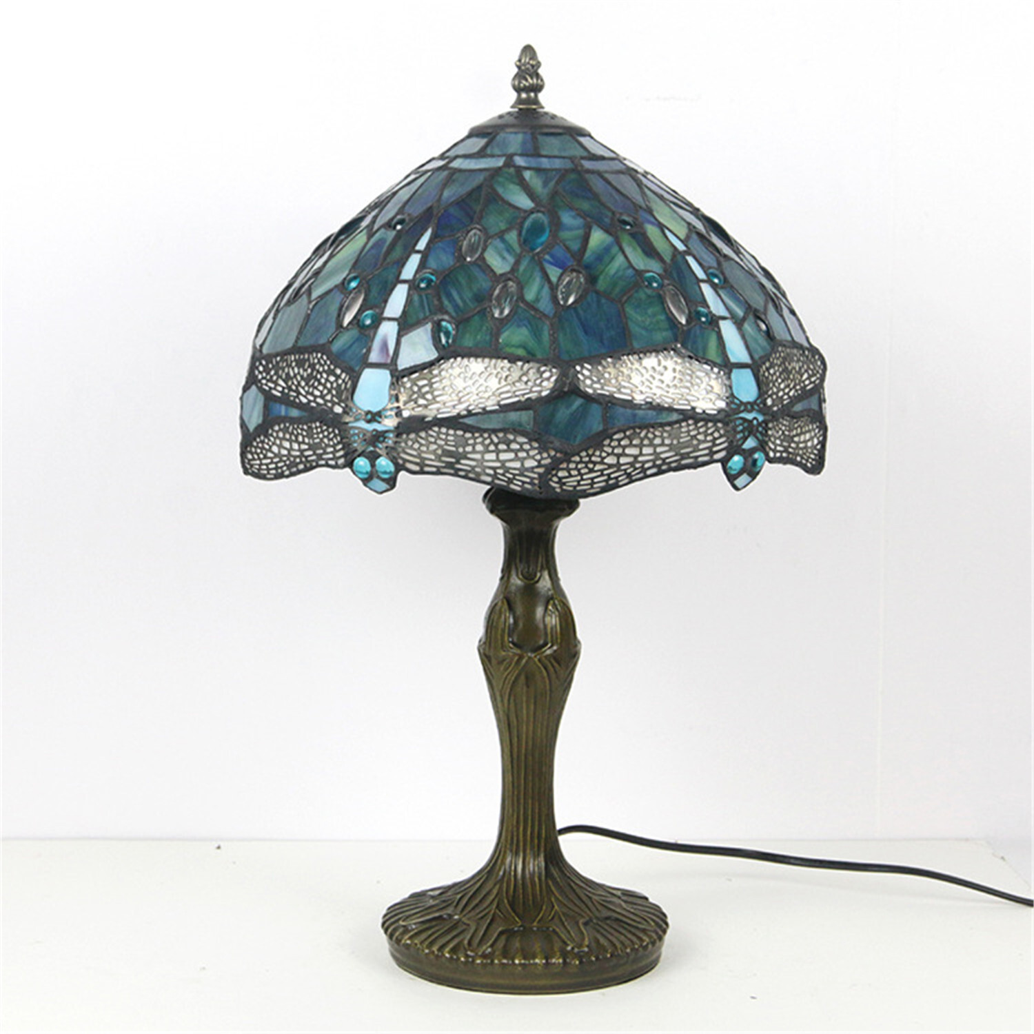 Dragonfly Style Tiffany Table Lamp Stained Glass Desk Light for Home Decor H 18″