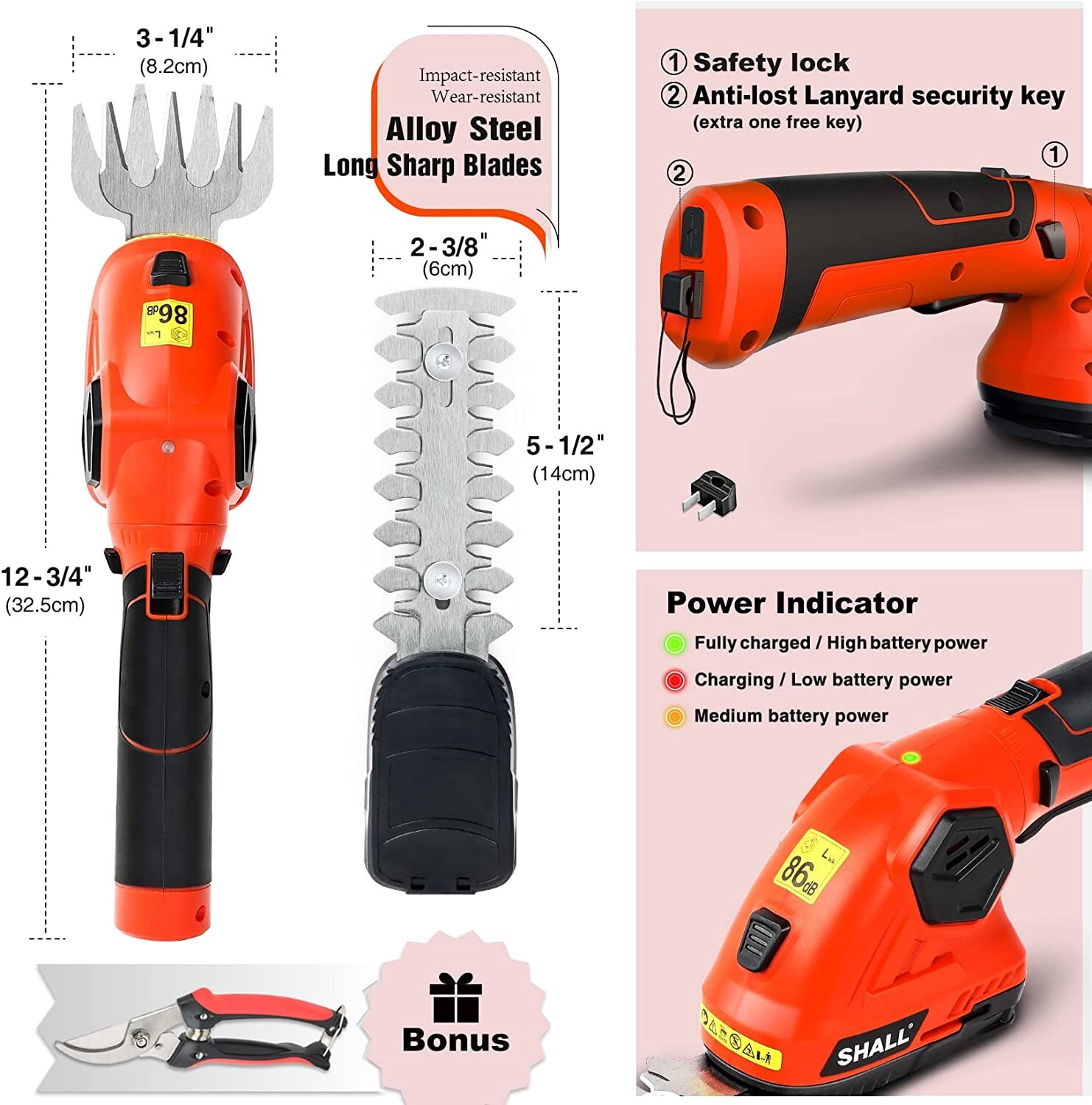 SHALL Cordless Grass Shear Shrubbery Trimmer ,Hedge Shears/Grass Cutters US