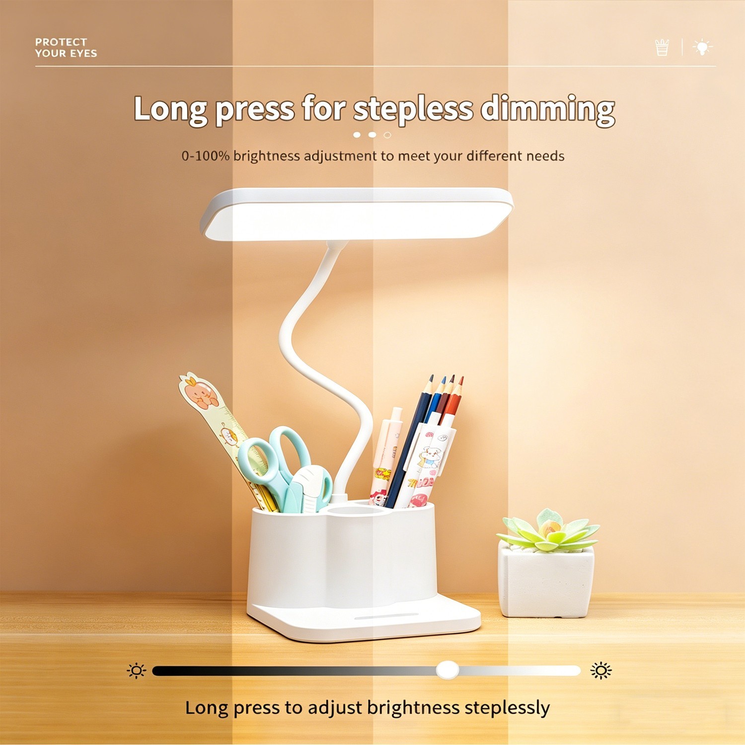 LED Desk Lamp Eye-Caring Reading Table Light Adjustable Neck Lamp w/ Clamp USB