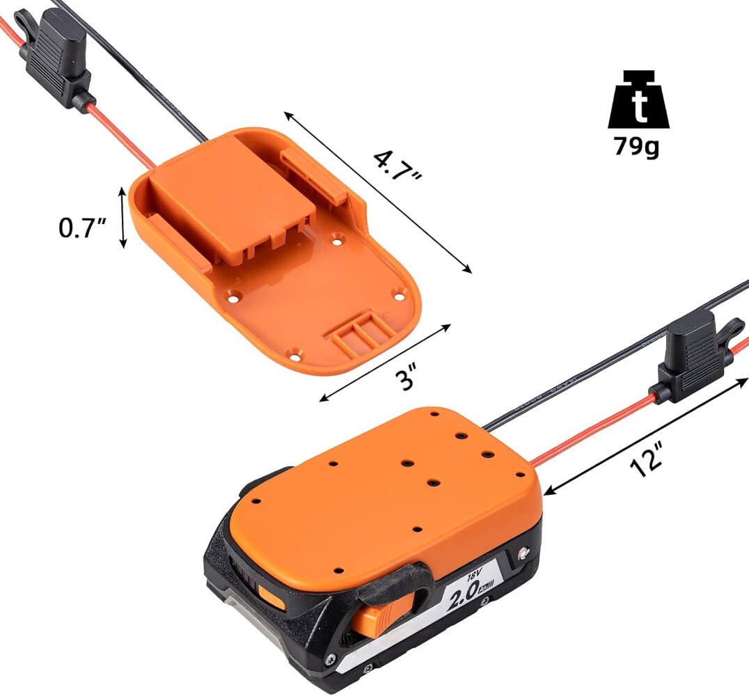 Power Wheel Adapter for Ridgid for AEG 18V li-ion Battery with Fuse & Wire 14AWG