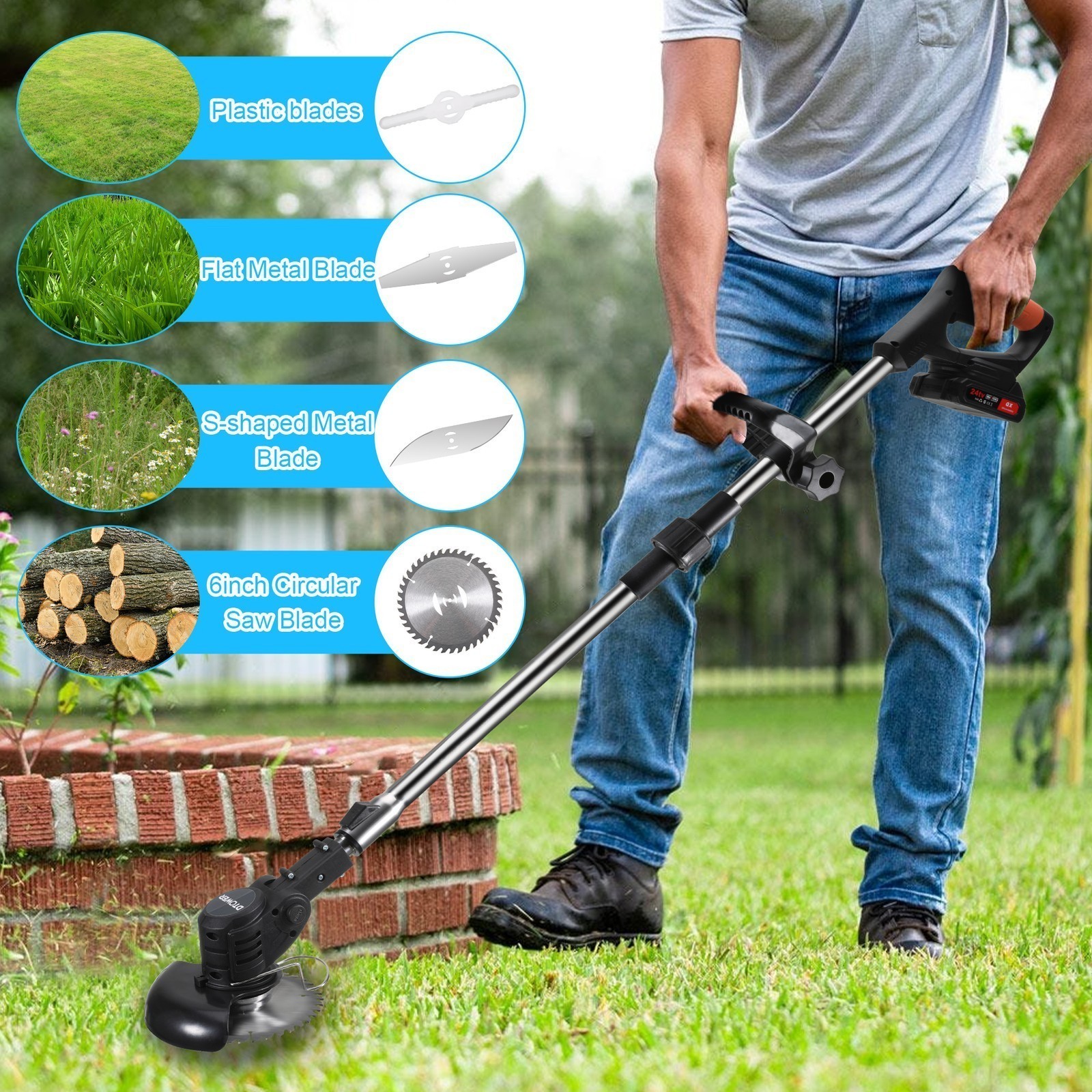 24V Cordless Grass Trimmer Battery Weed Wacker Lawn Edger Cutter Garden Strimmer