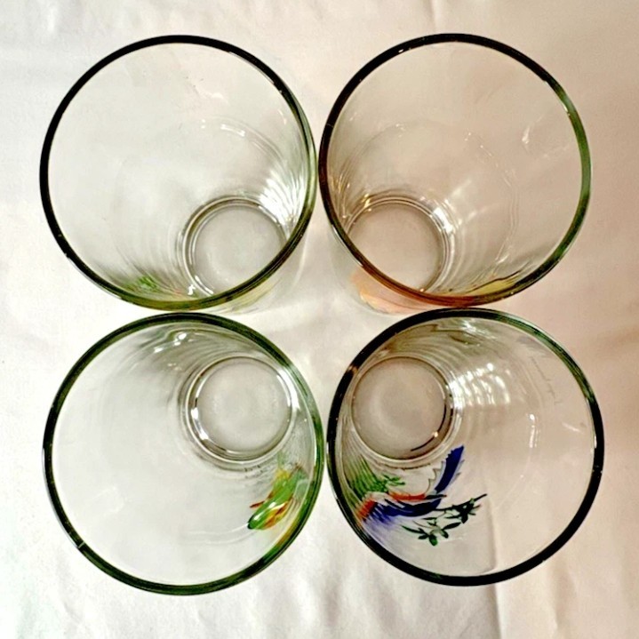 VINTAGE Crystal Emporium Bird Glasses Set 4 Tumblers Exotic Birds KIG Malaysia
