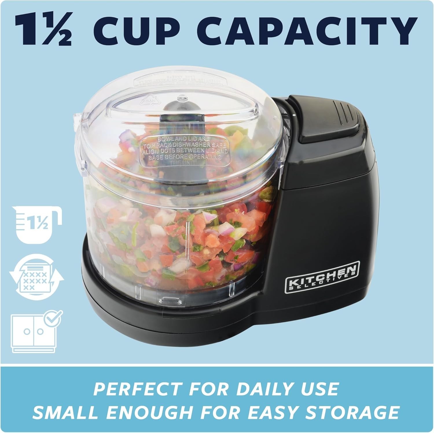 Compact 35-Watt Electric Vegetable Chopper with Dishwasher-Safe Parts – Black