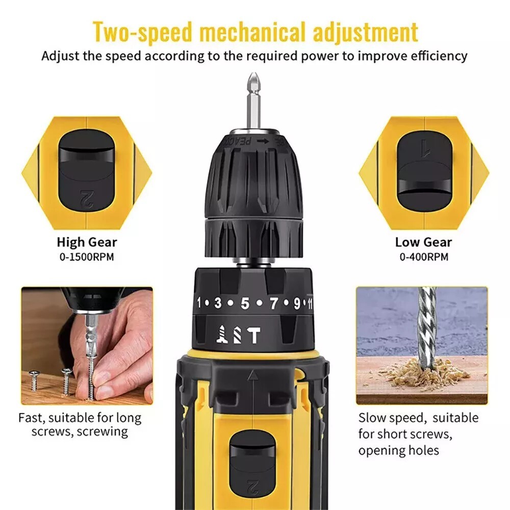 Hammer Drill Cordless Brushless Impact Driver Combo Kit With 2 Battery & Charger