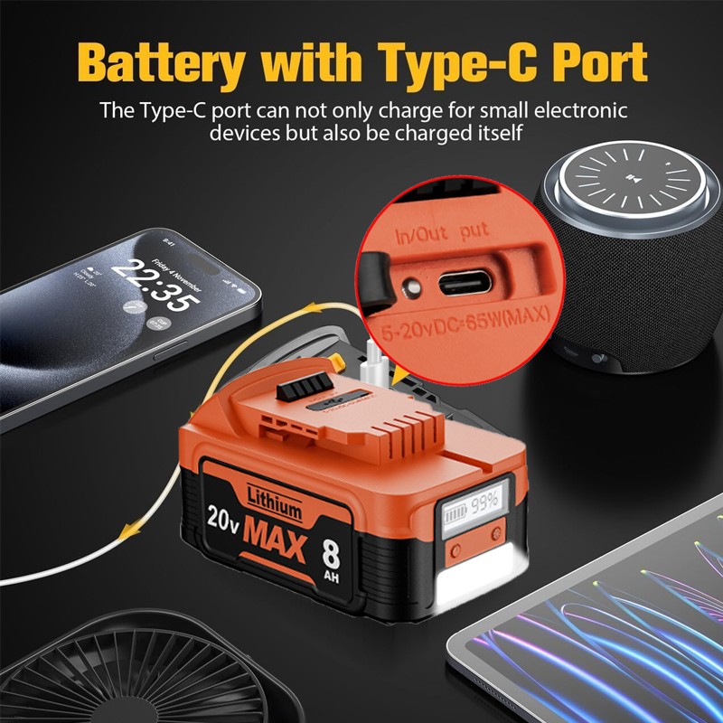 1-2Pack For DeWalt 20V 20 Volt Max 8.0AH Lithium Battery DCB200 DCB206 / Charger