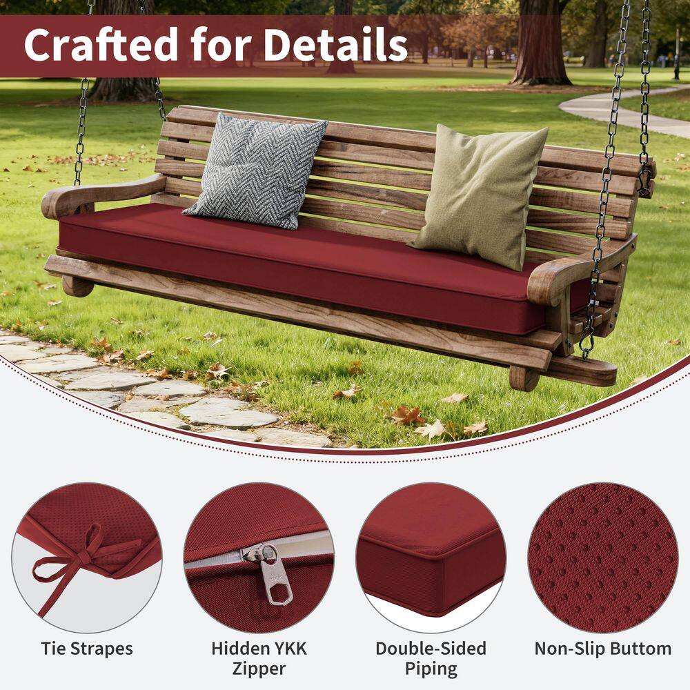 60 In. X 18 In. X 3.5 In. Rectangular Outdoor Porch Swing Bench Cushion Burgundy