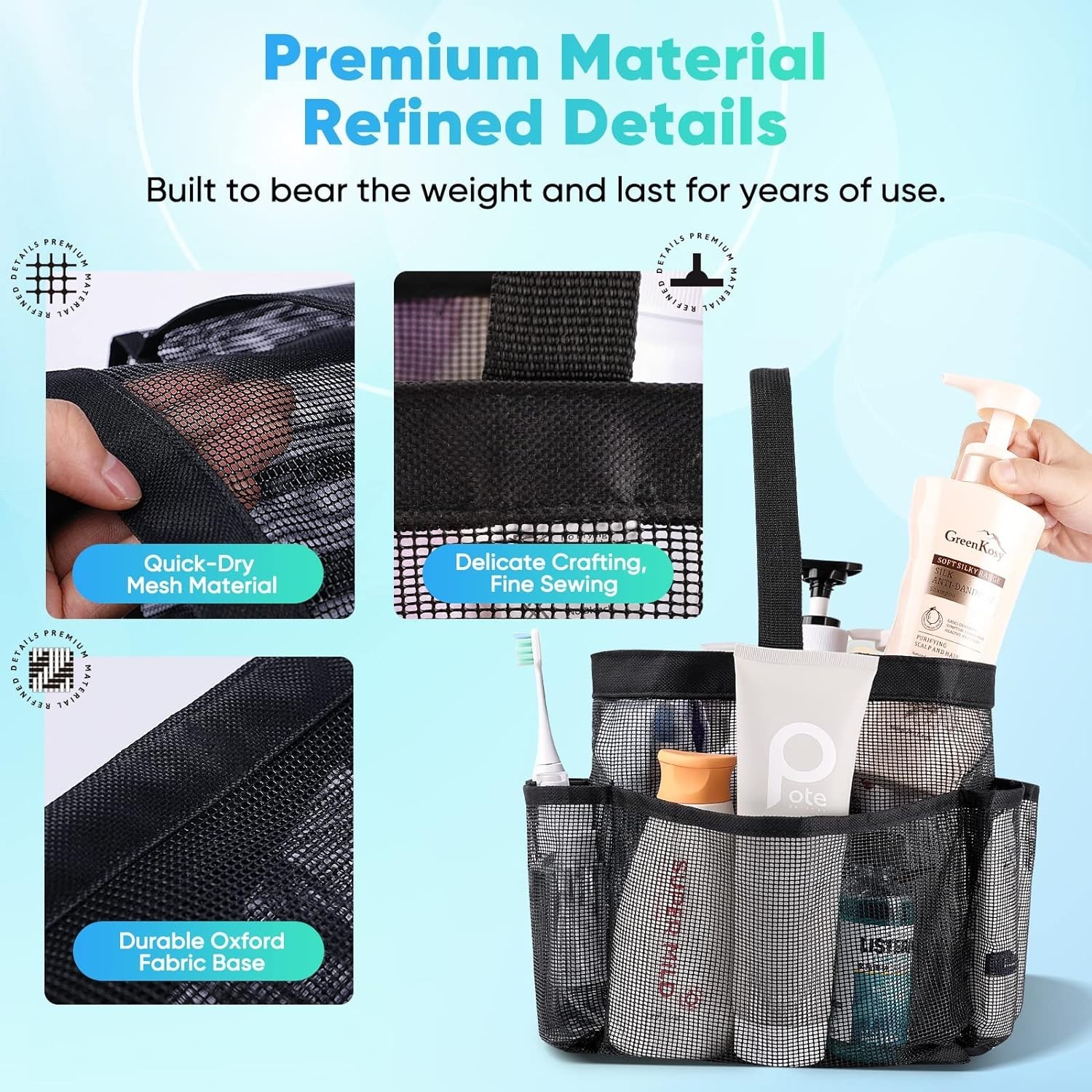 All Black Portable Shower Caddy – Large Capacity for Travel & Outdoor Adventure