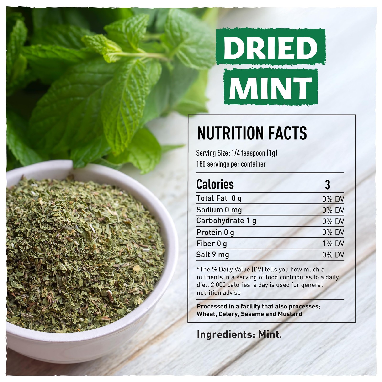 Eastanbul Dried Mint Leaves 6.3 oz for Tea, Cooking, Turkish Spice