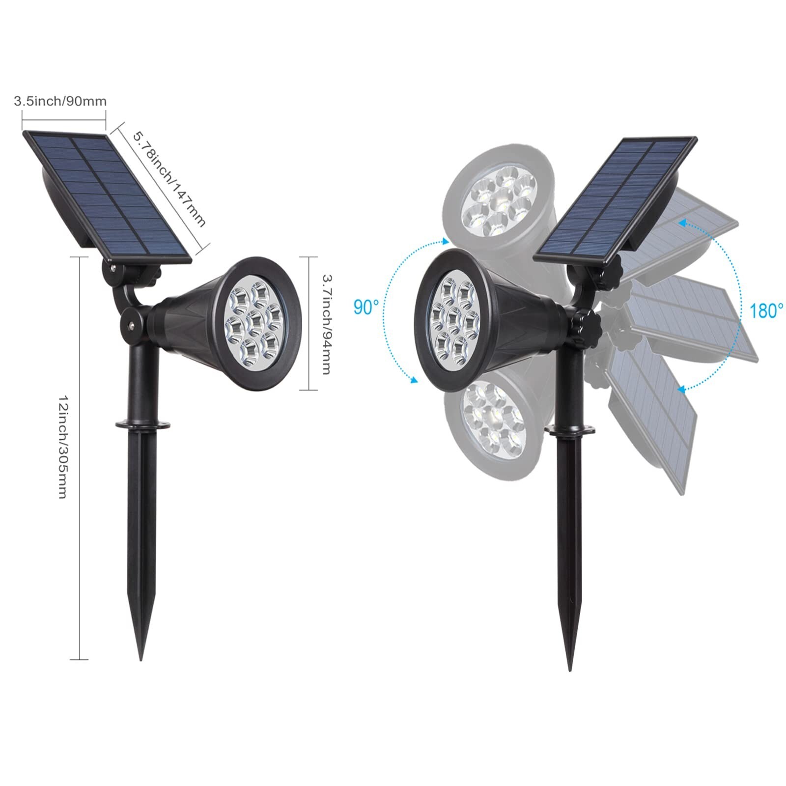 T-SUN Solar Spotlights, Color Changing 7 LED Waterproof Solar Garden Lights, …