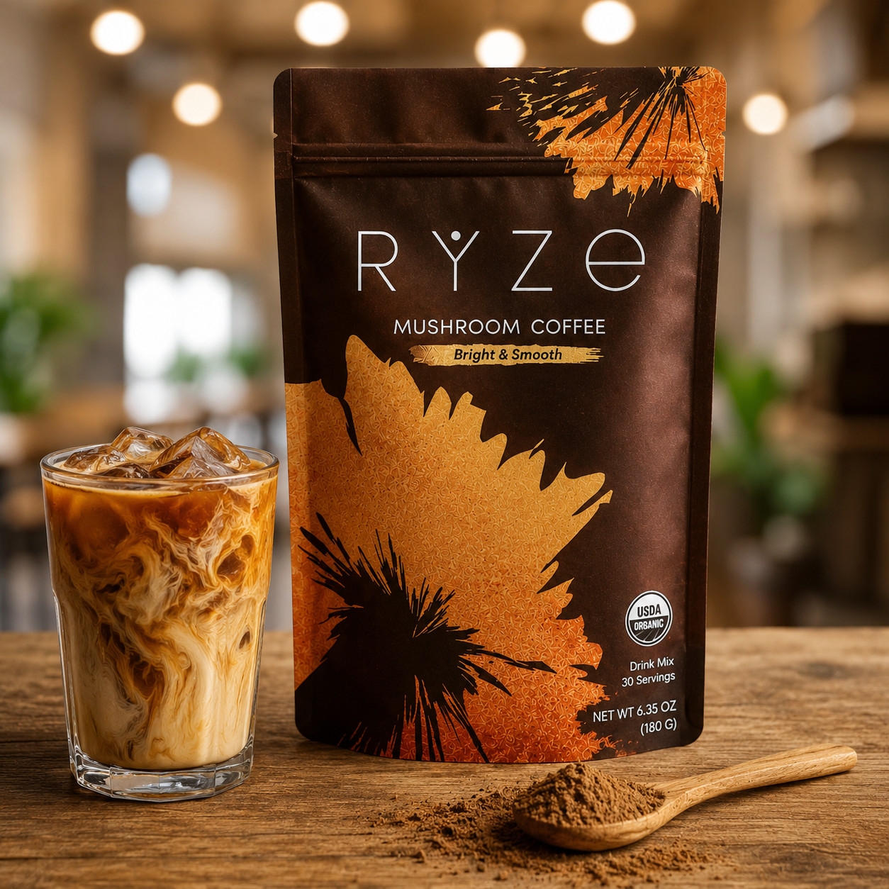 Organic Ryze Mushroom Coffee Bright and Smooth 30 Servings for Gut Health Focus