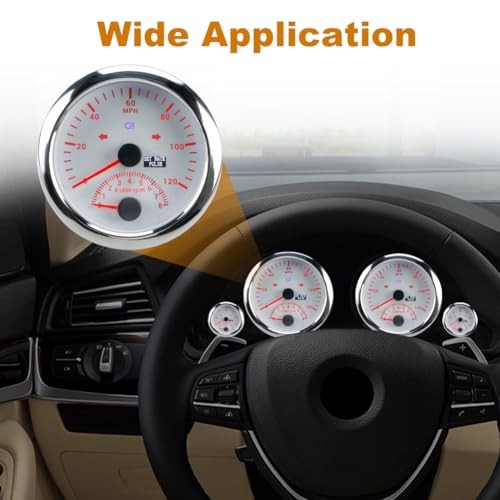 3.34inch 85MM Speedometer 0-120MPH + 8000 RPM Tachometer DC12V for Car White