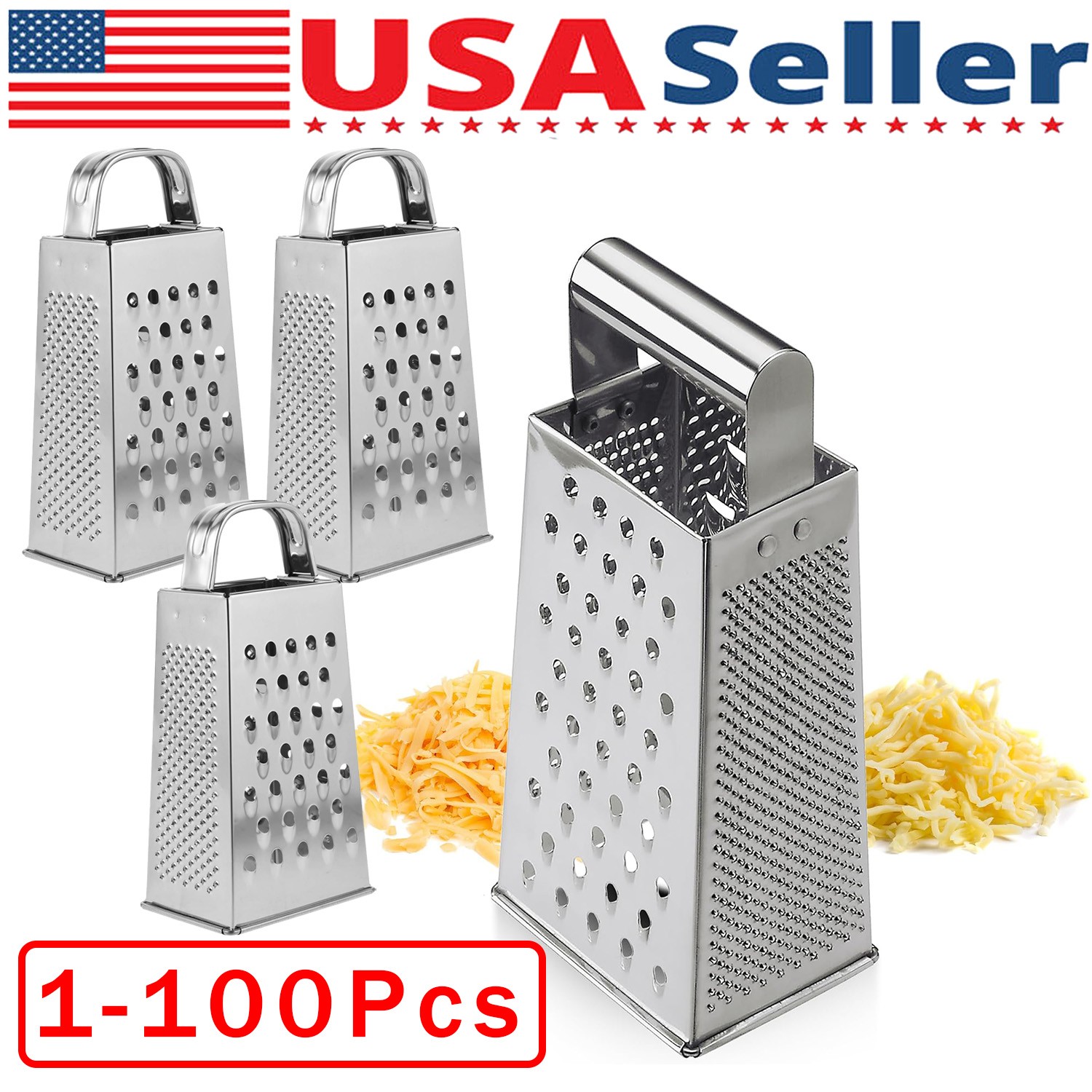 Kitchen Stainless Steel 4-Sided Box Food Grater Vegetable Cheese Slicer Shredder