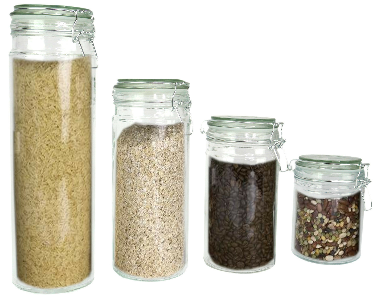 4 Coordinating Glass Storage Jars Canisters Containers Sealing Hinged Lids – New