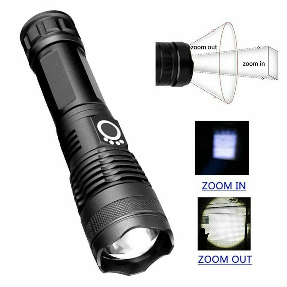Rechargeable 990000LM LED Flashlight Tactical Police Super Bright Torch Zoomable