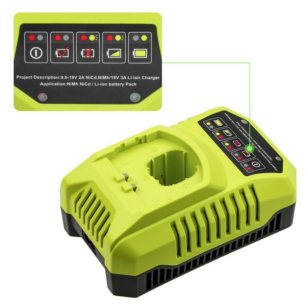 1-2Pack for Ryobi Battery/Charger Replace 18V PLUS 4.8Ah NIMH P100 P117 ABP1801
