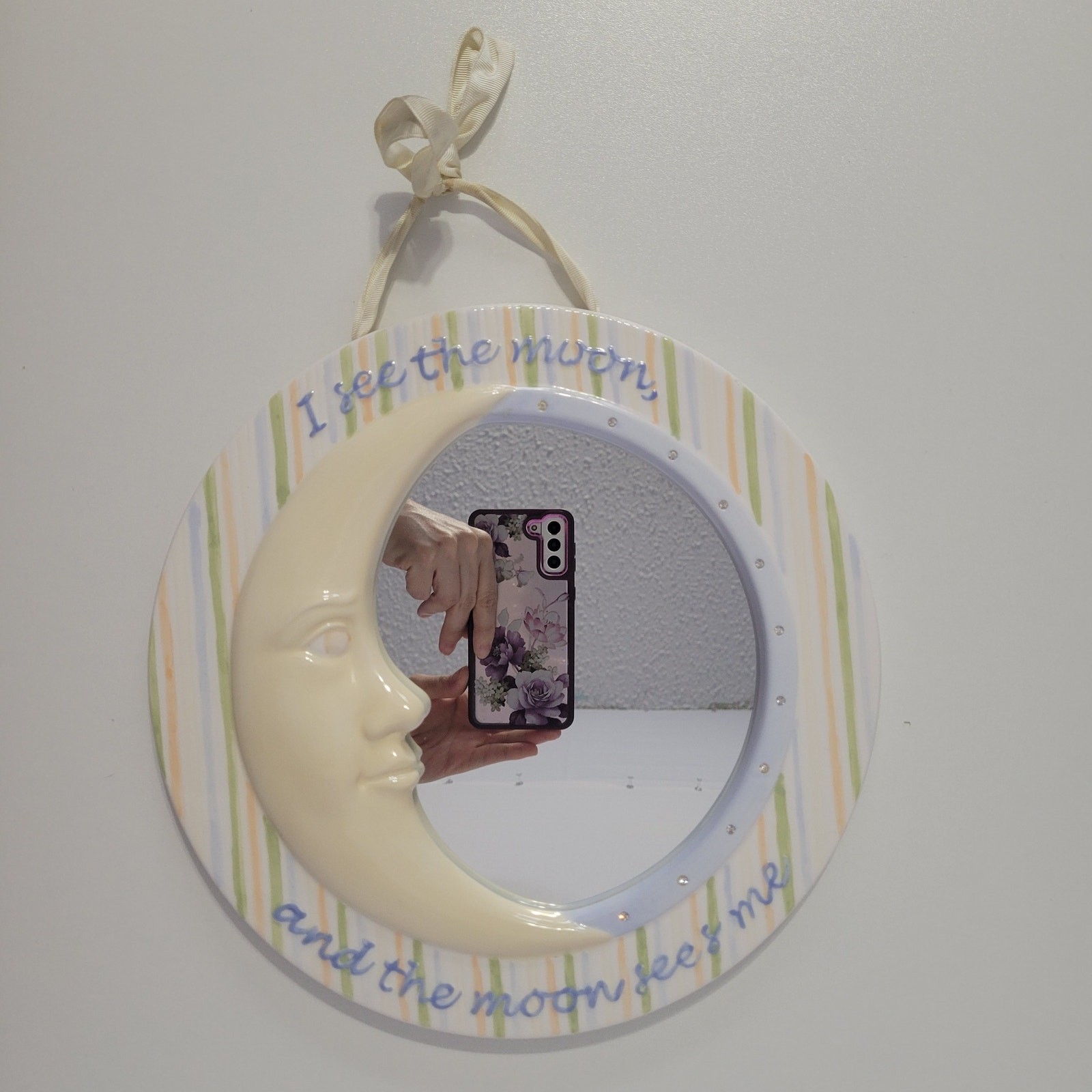 Nursery Mirror Moon Striped Man In The Moon Nursery Rhyme Unisex Baby Wall Art