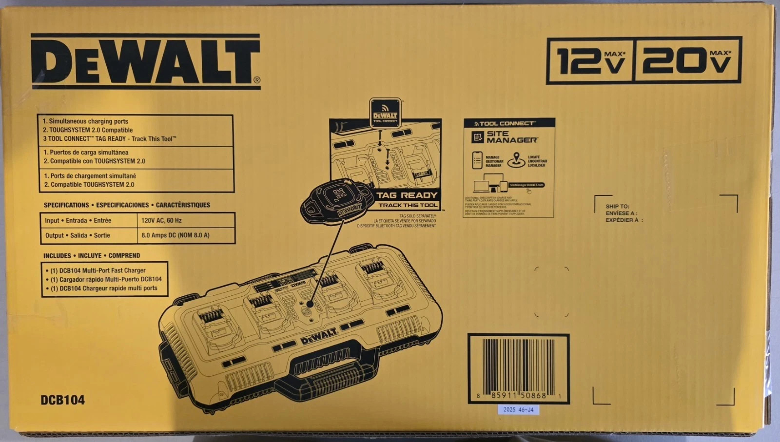 DEWALT DCB104 12V/20V MAX FlexVolt Multiport Fast Charger NEW!