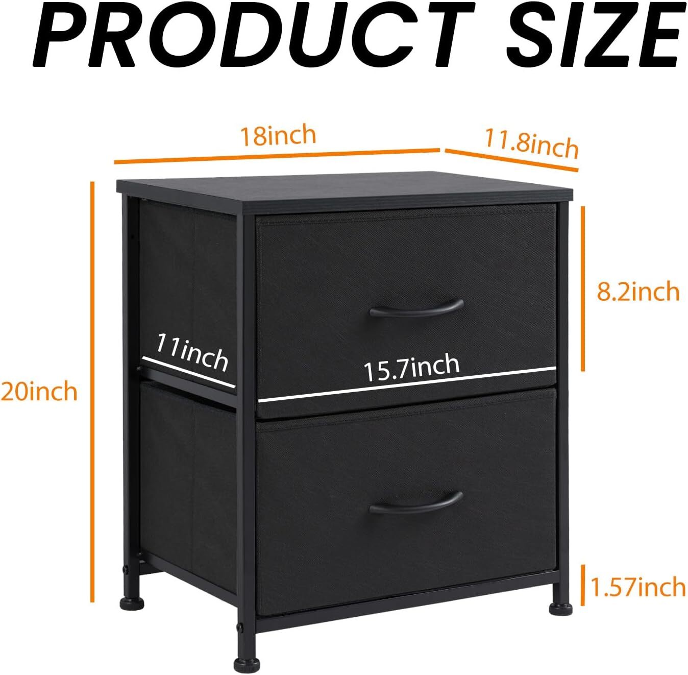 2Pcs Nightstand End Table Side Table with 2 Fabric Drawers Bedside Table Bedroom