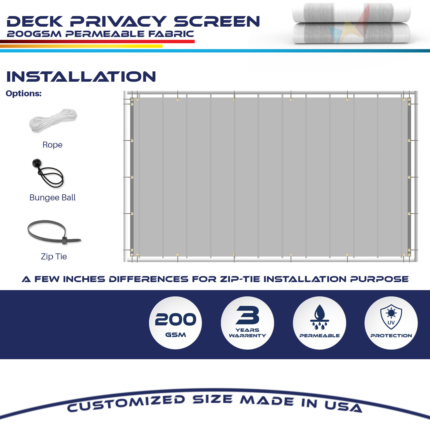35in Privacy Balcony Deck Fence Screen Graystripe Shade Fabric Cover Patio Yard