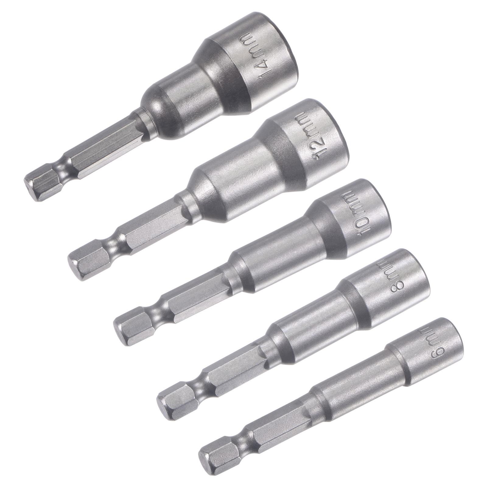 1/4″ Quick-Change Hex Shank 6mm 8mm 10mm 12mm14mm Magnetic Nut Driver Bit Set