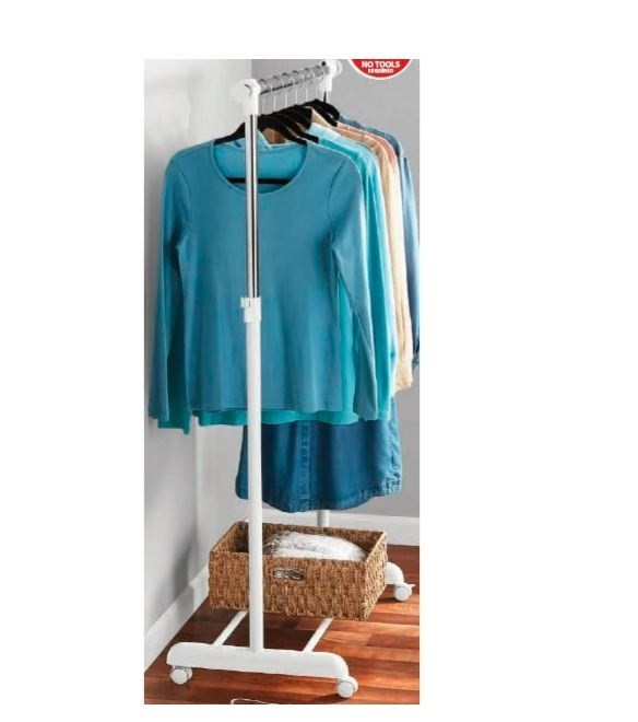 Heavy Clothes Hanger Adjustable Height Rolling Garment Rack Metal Chrome White