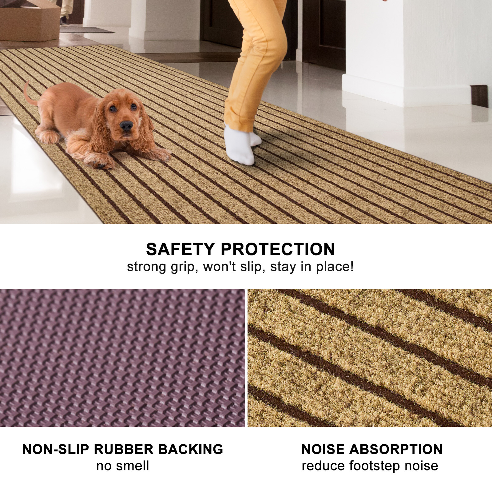 Entryway Runner Rug Indoor Outdoor – Extra Long Hall Rugs Runners Non Slip Brown